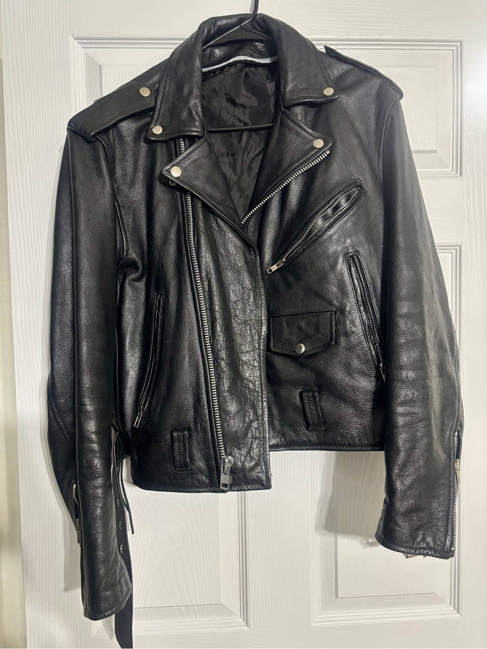 Black heavy Genuine Leather Moto Biker Jacket 40